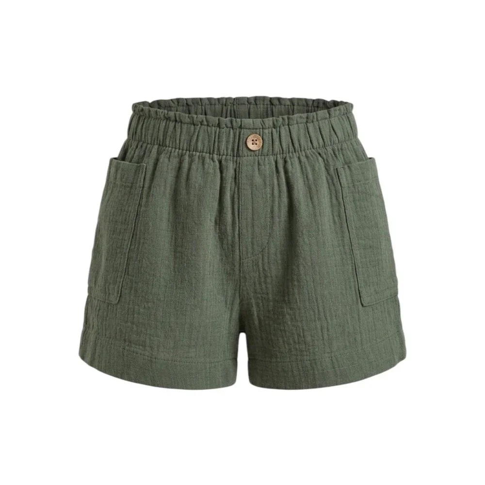 Old Navy Kids Green Cotton Pull On Shorts Pockets Olive Army Girls Large 10 12